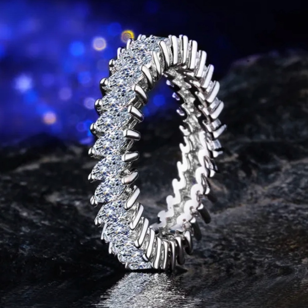 Silver Diamond Marquise Cut Ring Size 6